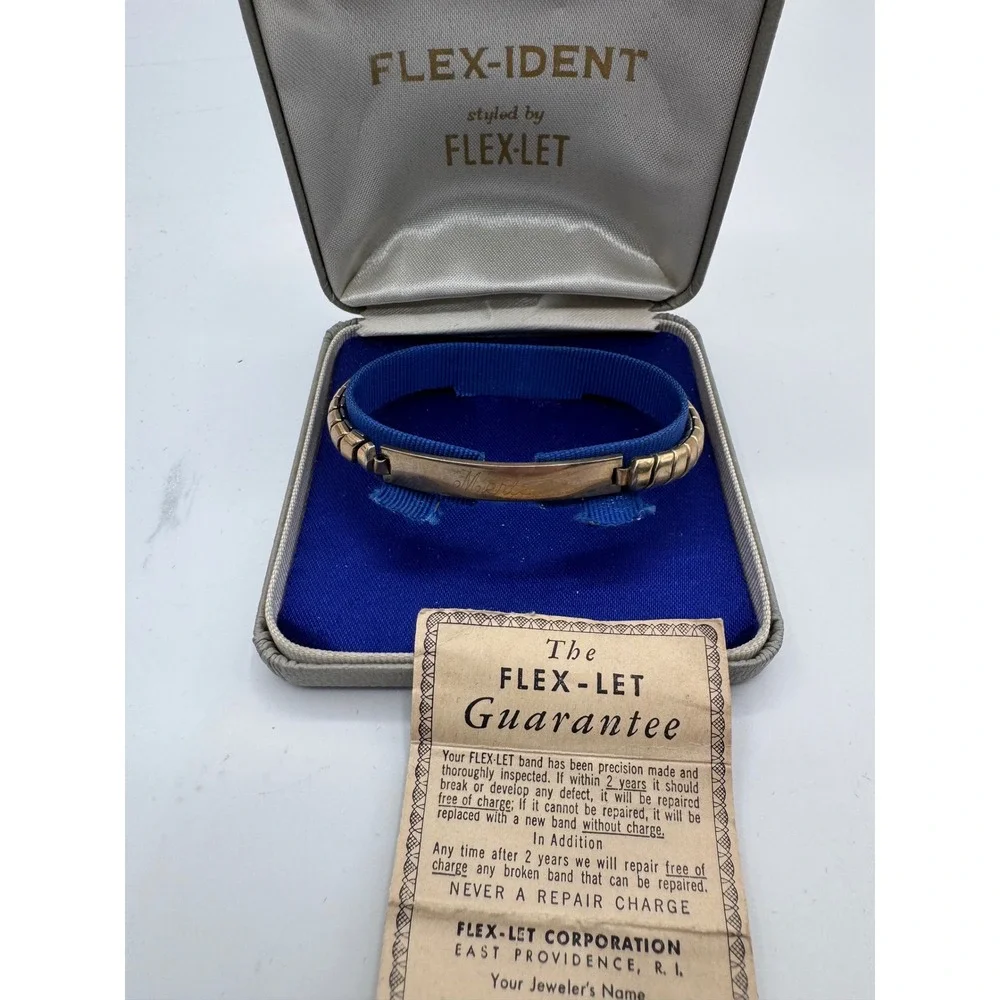 Vintage Flex-Let Flex-Ident 10KT Gold Filled ID Bracelet‎ Engraved Duane/Merle